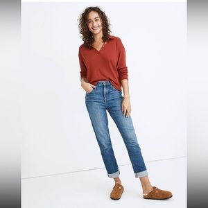 Madewell Petite High Rise Slim Boyjean in Moorland Wash